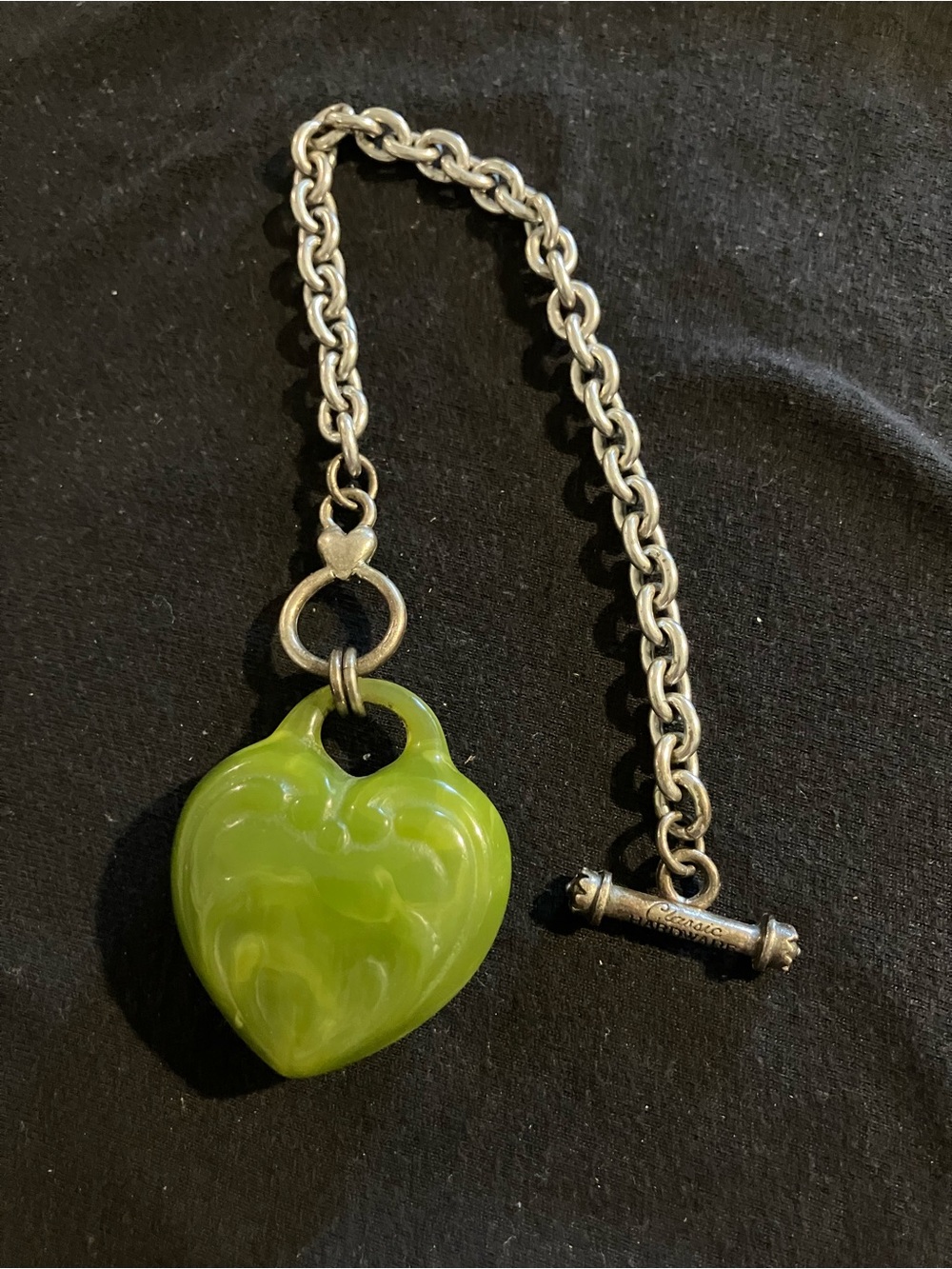 Classic Hardware Retrolite Jade Green Puffy Heart Toggle Charm Bracelet
